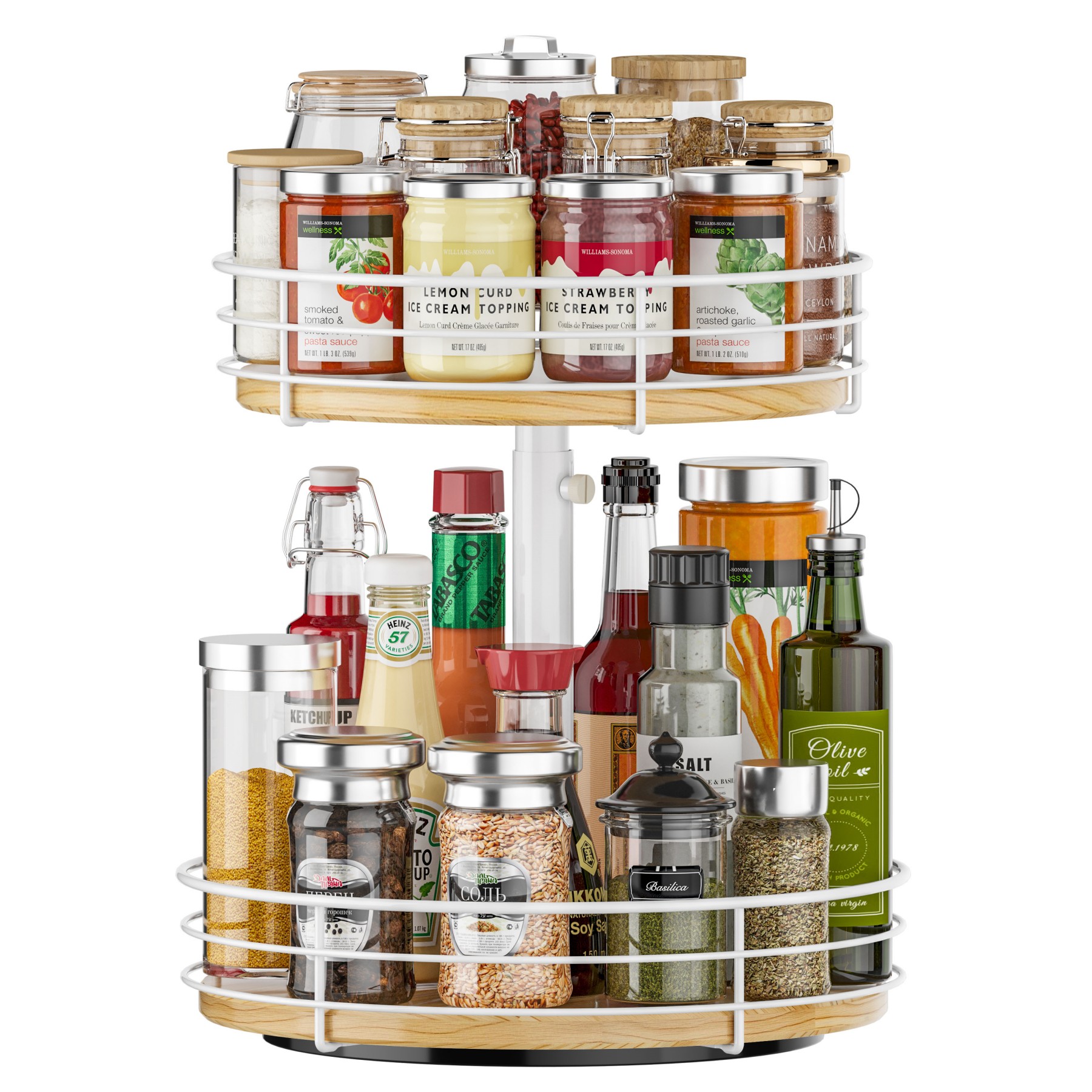 White wooden 2 tier lazy susan